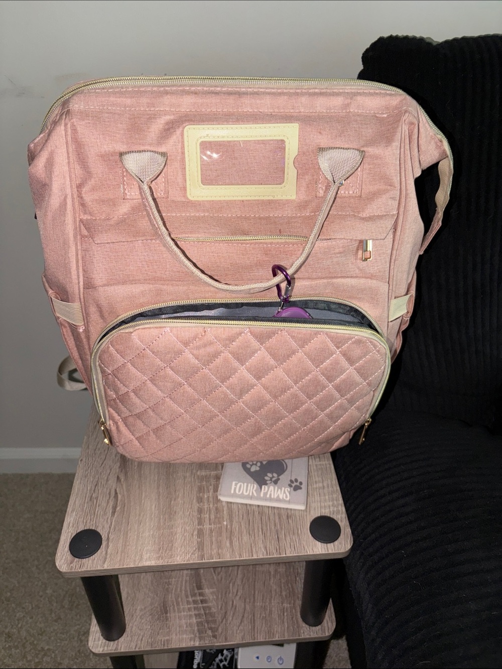 Blush Pink Quilted Women's Backpack Tote
